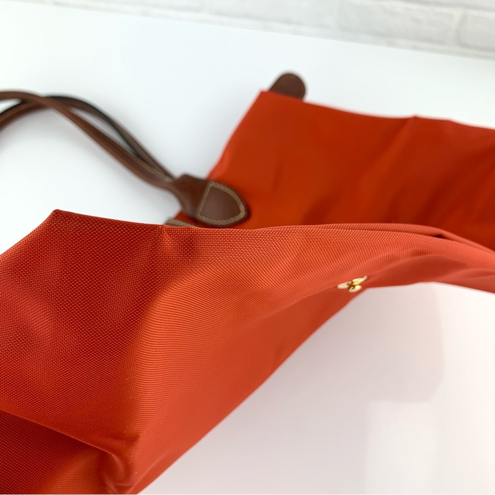 Longchamp Orange Nylon & Brown Leather Tote - Picture 6 of 16